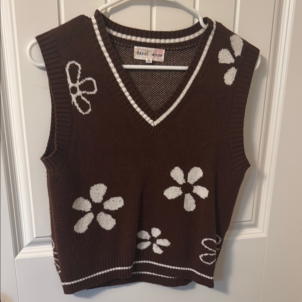 Brown Floral Sweater Vest